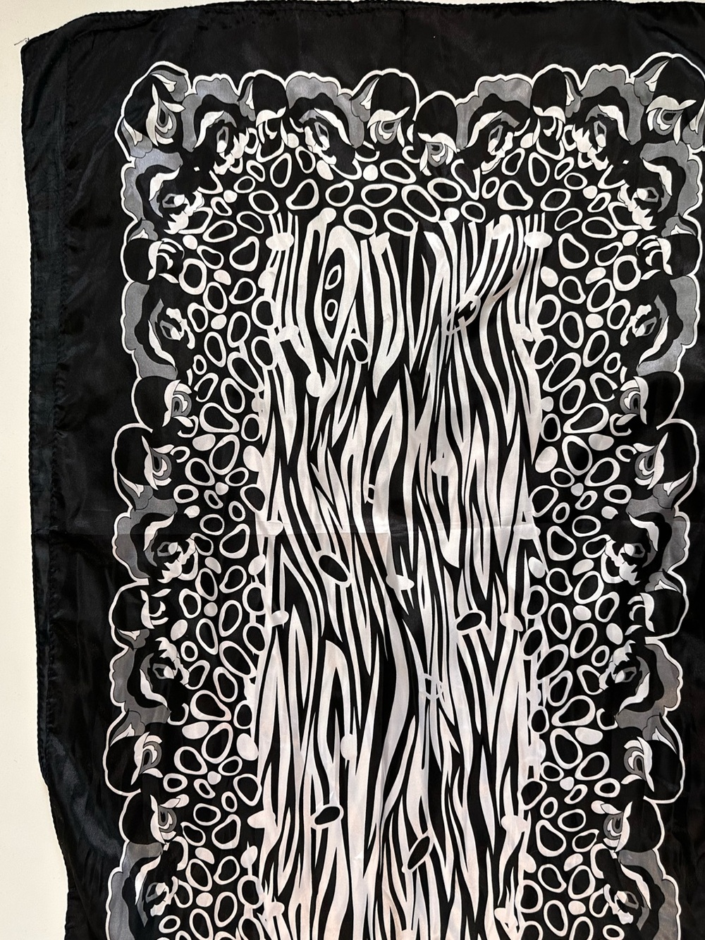 Black & White Animal-Print Silk-Feel Scarf